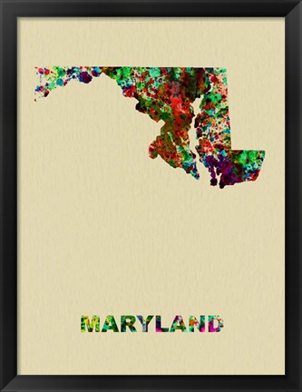 Framed Maryland Color Splatter Map Print