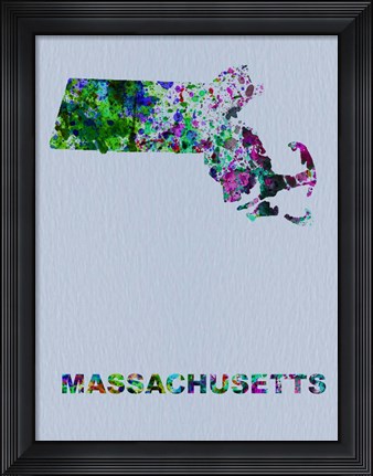 Framed Massachusetts Color Splatter Map Print