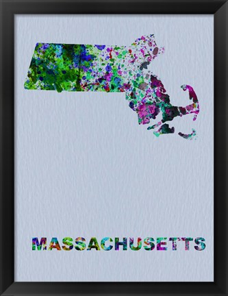 Framed Massachusetts Color Splatter Map Print