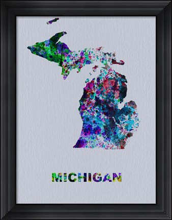 Framed Michigan Color Splatter Map Print