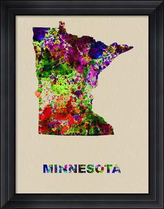 Framed Minnesota Color Splatter Map Print