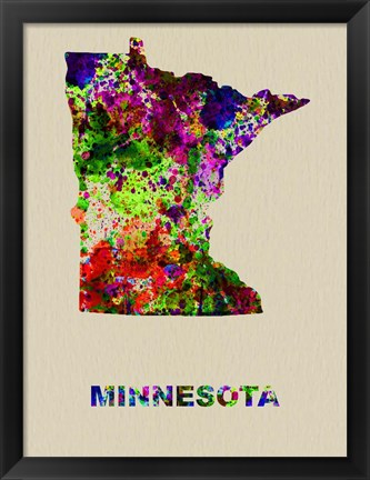 Framed Minnesota Color Splatter Map Print