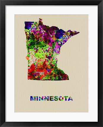 Framed Minnesota Color Splatter Map Print