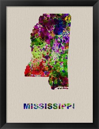 Framed Mississippi Color Splatter Map Print