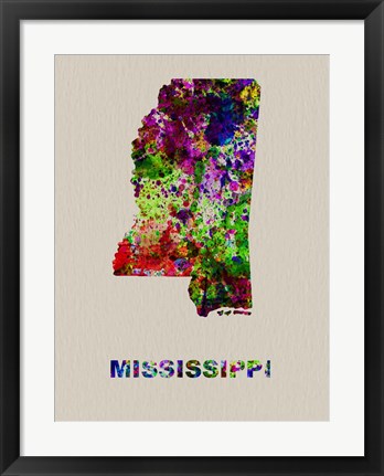 Framed Mississippi Color Splatter Map Print