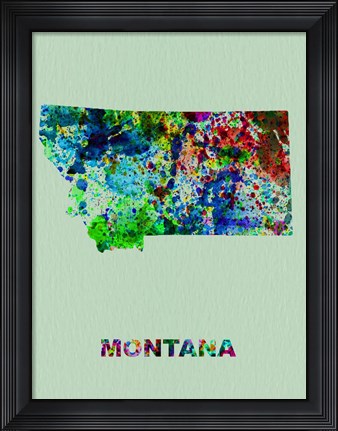 Framed Montana Color Splatter Map Print