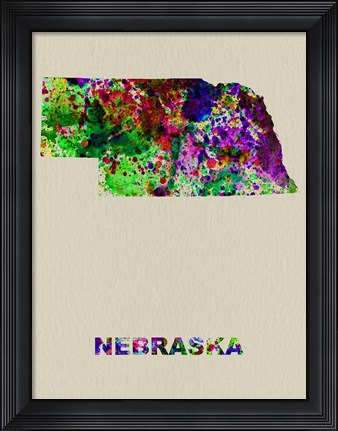 Framed Nebraska Color Splatter Map Print
