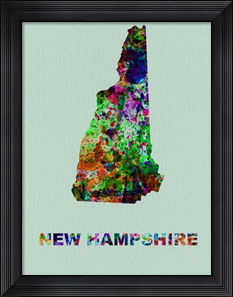 Framed New Hampshire Color Splatter Map Print