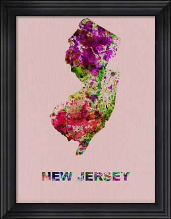 Framed New Jersey Color Splatter Map Print