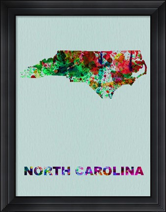 Framed North Carolina Color Splatter Map Print
