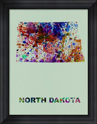 Framed North Dakota Color Splatter Map Print