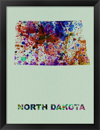 Framed North Dakota Color Splatter Map Print