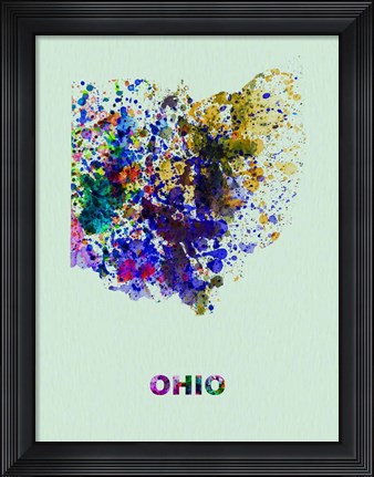 Framed Ohio Color Splatter Map Print