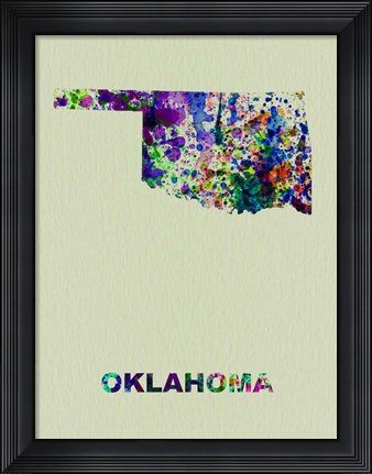 Framed Oklahoma Color Splatter Map Print