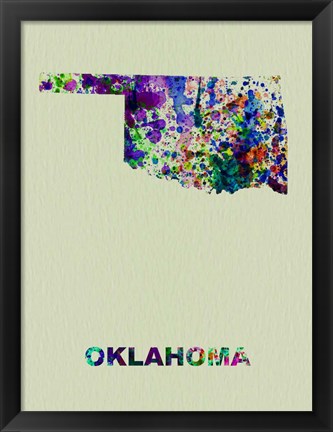 Framed Oklahoma Color Splatter Map Print