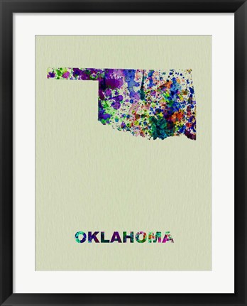 Framed Oklahoma Color Splatter Map Print