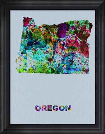 Framed Oregon Color Splatter Map Print