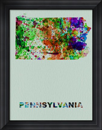 Framed Pennsylvania Color Splatter Map Print