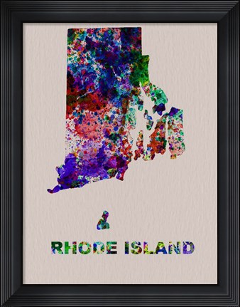 Framed Rhode Island Color Splatter Map Print