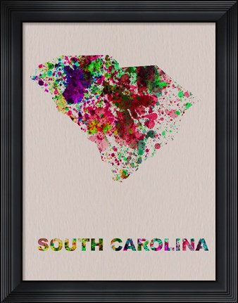 Framed South Carolina Color Splatter Map Print