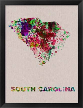 Framed South Carolina Color Splatter Map Print