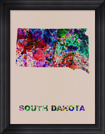 Framed South Dakota Color Splatter Map Print