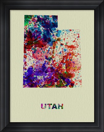 Framed Utah Color Splatter Map Print