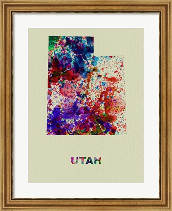 Framed Utah Color Splatter Map Print