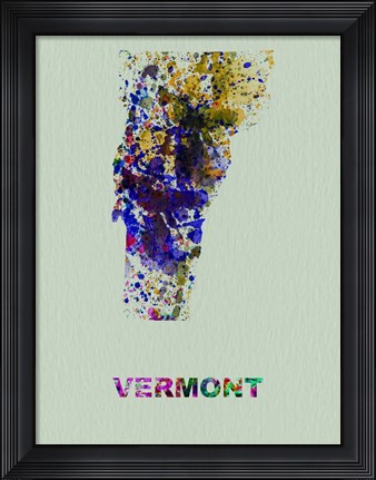 Framed Vermont Color Splatter Map Print