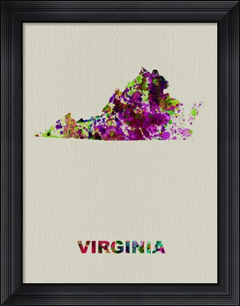 Framed Virginia Color Splatter Map Print