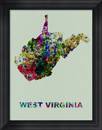 Framed West Virginia Color Splatter Map Print