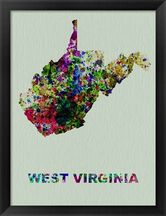 Framed West Virginia Color Splatter Map Print