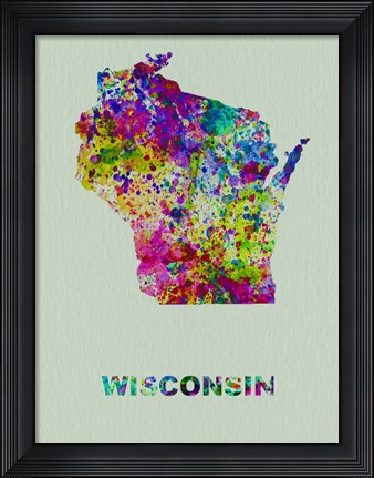 Framed Wisconsin Color Splatter Map Print