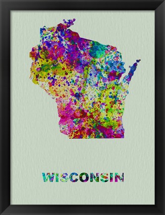 Framed Wisconsin Color Splatter Map Print