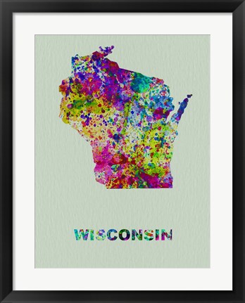 Framed Wisconsin Color Splatter Map Print