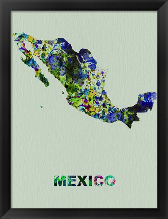 Framed Mexico Color Splatter Map Print