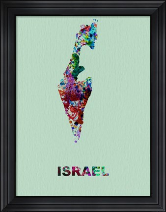 Framed Israel Color Splatter Map Print