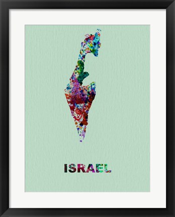 Framed Israel Color Splatter Map Print