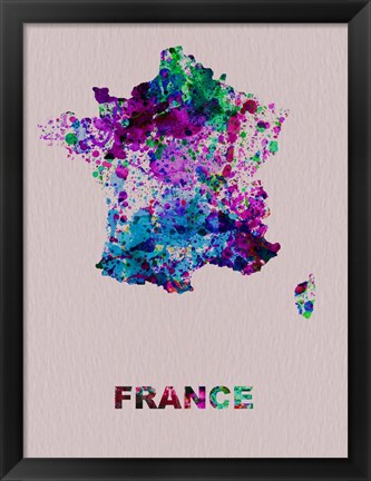 Framed France Color Splatter Map Print