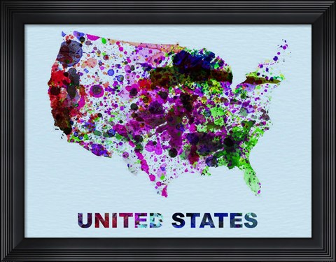 Framed United States Color Splatter Map Print