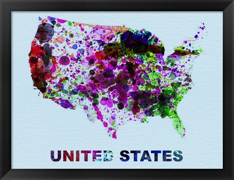 Framed United States Color Splatter Map Print