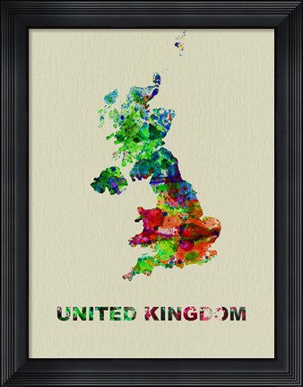 Framed United Kingdom Color Splatter Map Print