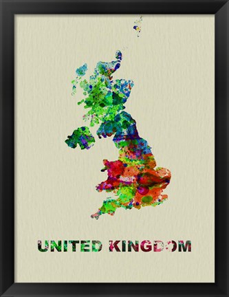 Framed United Kingdom Color Splatter Map Print