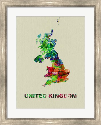 Framed United Kingdom Color Splatter Map Print