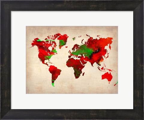 Framed World Watercolor Map 4 Print