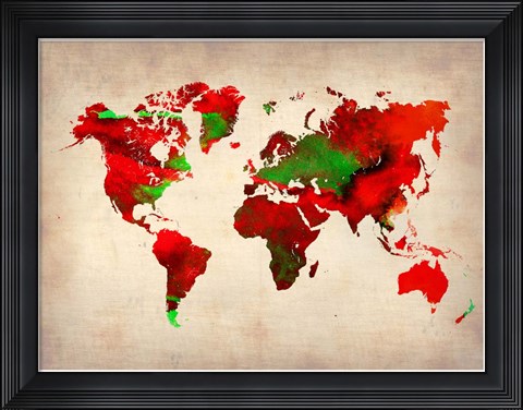 Framed World Watercolor Map 4 Print