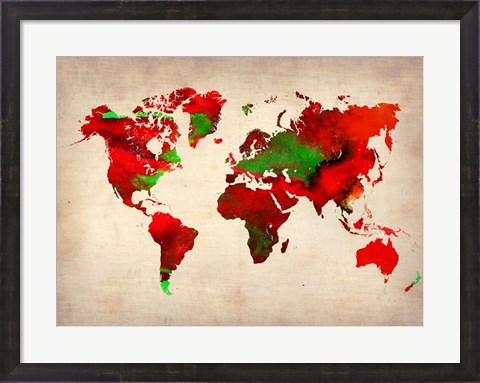 Framed World Watercolor Map 4 Print
