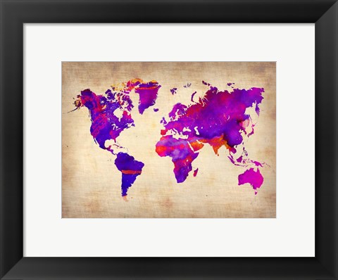 Framed World Watercolor Map 5 Print
