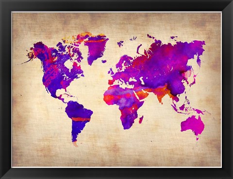 Framed World Watercolor Map 5 Print