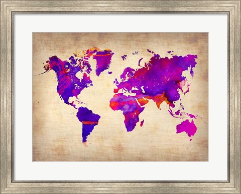 Framed World Watercolor Map 5 Print